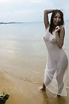 Ruka ichinose पता चला बंद में पारदर्शी सफेद गीला पोशाक पर के सागर और तो गर्मागर्म गड़बड़ पर तट