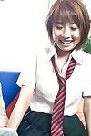 Innocent Asian Yui Misaki slips out of her schoolgirl uniform to give oral sex and take it roughly