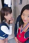 Young Asian amateur Alina Li and friend flashing flat chests in change-room