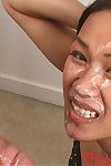 Asian chick Aliyah Likit has all face in semen after licking balls and sucking dick