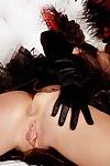 Brunette babe Tori Ebony sticking fingers in gloves inside the hairless love-cage