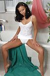 Inflexible black haired beautiful princess Anetta Keys in white obtains naked in the washroom