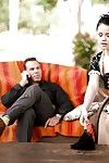 Yhivi wearing latex female servant uniform dominated by Steven St Croix in perspired BDSM
