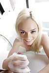 Soggy blonde teen Elsa Jean giving Gonzo themed handjob and footjob in bath