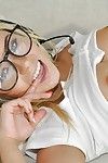 Glasses attired blonde Latina Marsha May taking cumshot on tongue