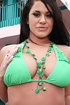Big breasted Savannah Stern gets impaled on man\'s sausage after she peels off her green bikini