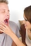 Latin girl with shaved cunt Daisy Marie is fucking and catching cum loads with mouth