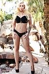 Blonde Pornostar Candy Manson Mit perfekt riesige Titten liebt posing Nackt im freien