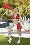 Lexi Belle takes off her red and white latex cheerleader uniform then takes big cock from your POV