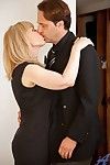 Busty milf in black stockings Nina Hartley climbs the guy and rides his member