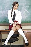 Nice schoolgirl with hairy pubis shows her very impressive humps