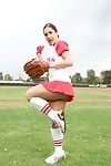 Busty hottie Kylee Strutt red and white baseball uniform takes on pretty big cock
