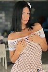 sexy Karla spice com lingerie sob ela branco Arrastão Vestido mostra fora ela Latina Cuzinho