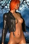 Short hair redhead toon babe wearing leather jacket outdoors