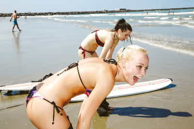Stunning blonde Jessie C is playing topless with her wild girlfriend