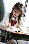 Juvenile brown hair Yume Kimino is jolly off her uniform short skirt and showing shaggy gentile in the classroom