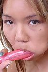 Wild eastern infant Keeani Lei licks and prides her fave sex-toy subsequently take your clothes off show