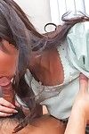 Breasty Eastern dark brown Satomi Suzuki uses her mangos and her face hole to please
