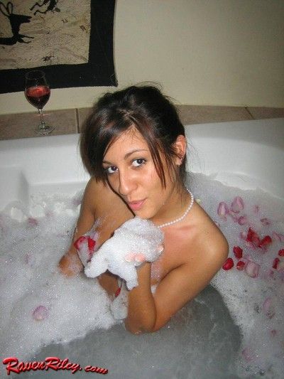 Crestfallen babe taking a hot bubble bath