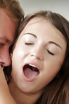 European teen Aimee Ryan displaying tiny teen boobs while oustandingly oral sex