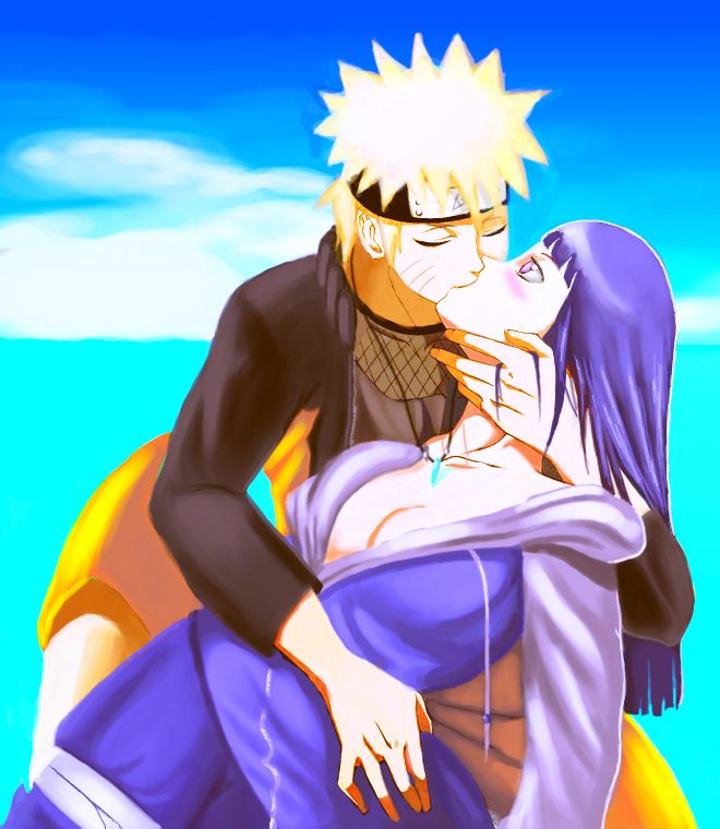 Naruto shipuden pocałował Hinata prawie jej namoczone usta